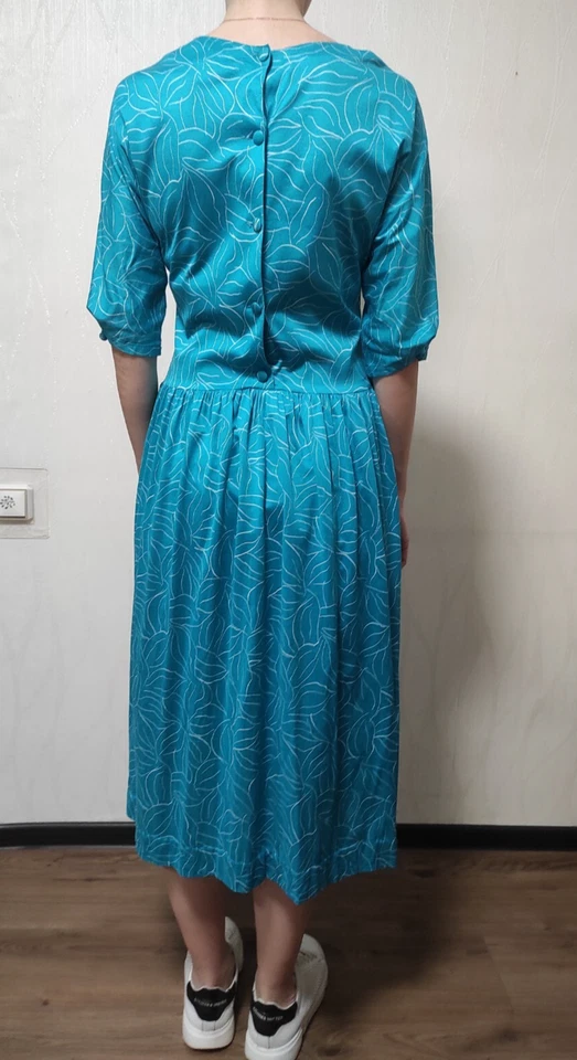 Vestido Jersey Laura Ashley Vintage Floral Cintura Caída Algodón UK12 US10 Foto 3 de 4