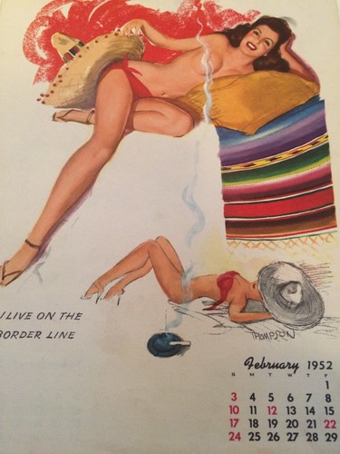 1952 voller 12 Monate Pin Up Girl Kalender Studio Skizzen von Thompson mit Umschlag - Bild 11 von 12
