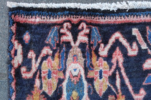 Vintage Hand Made Traditional Oriental Wool Black Blue Large Long Rug 324x125cm - Picture 5 of 16