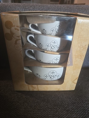 NEW - Disney Parks Mickey Gourmet Ceramic Measuring Cups- Black & White Set Of 4
