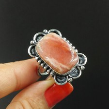 Natural Rhodochrosite Cushion Gemstone 925 Sterling Silver Ring Size-8 US
