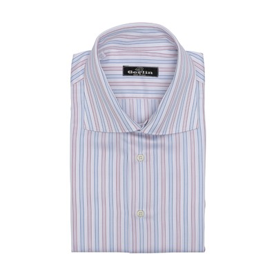 690$ LUXURY GERLIN Shirt White - Blue Striped Twill Cotton 2AZ ZILLI