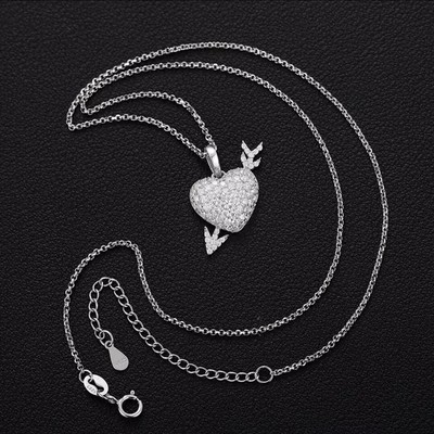925 Sterling Silver Round Cut 1.00 Ct Lab Created Diamond Heart Shape Pendant