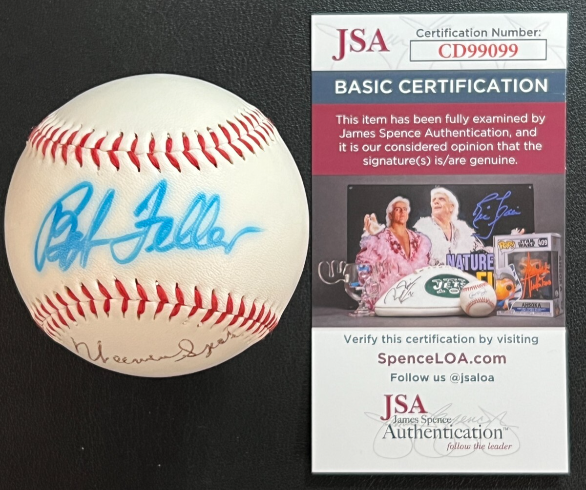 Bob Feller Autographed Signed & Warren Spahn Wilson Baseball JSA w/COA Baseball HOF's! 