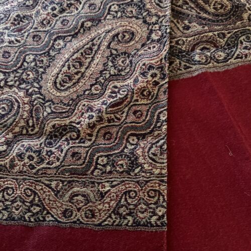NWOT Pink Dot Collection Red Tan Black 100% Wool Paisley Rectangle Scarf 78"x22" - Picture 4 of 9
