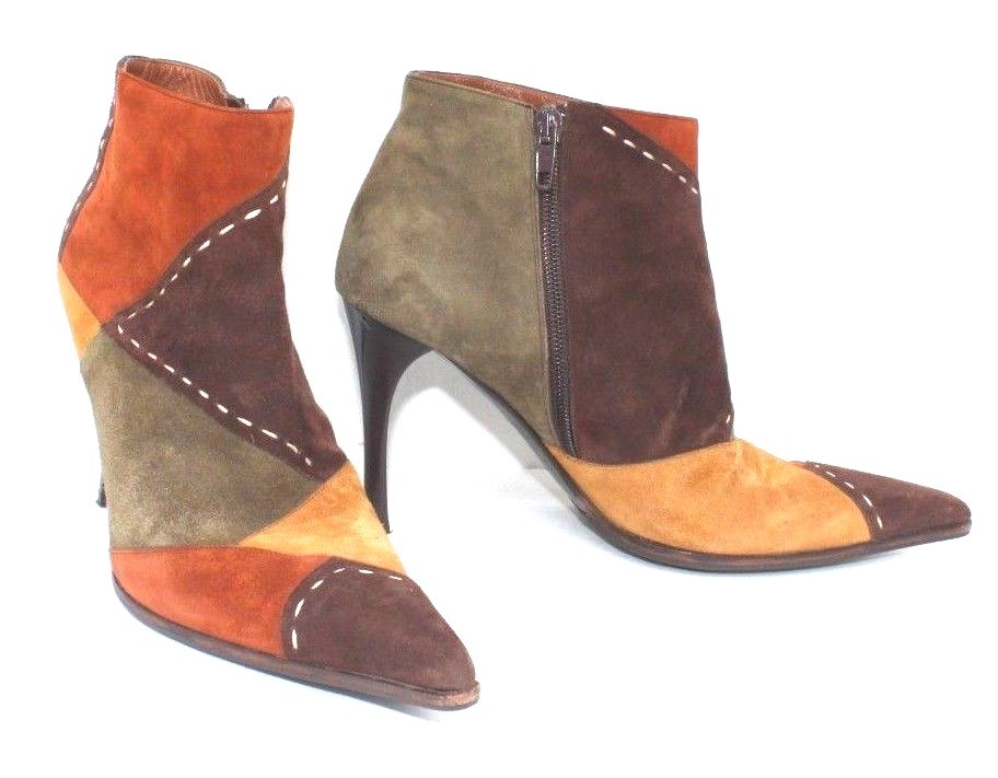 LERRE Suede Ankle Boots Patchwork Multi Color Sti… - image 1