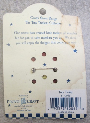 Vintage 1999 Center Street Design Tom Turkey Bird Tiny Trinkets Pin Brooch Used - Picture 3 of 3