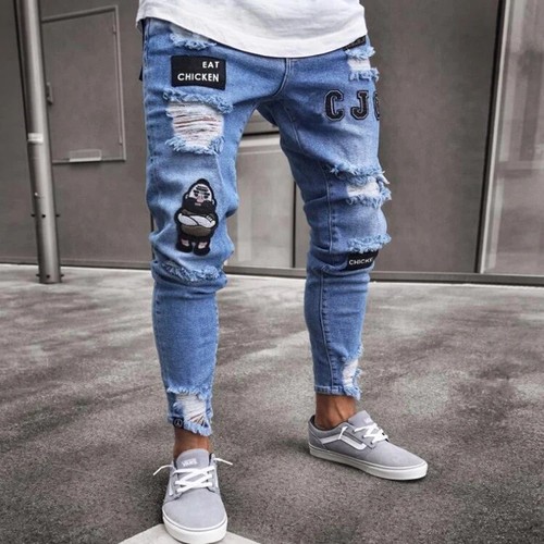 Mens Ripped Skinny Jeans Stretch Distressed Denim Pants Casual Slim Fit Trousers - Picture 5 of 20