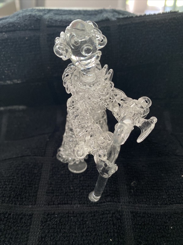 Blown Glass Clown Figurine, Clear, 4” Tall, Good Condition