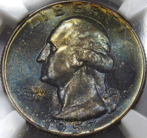 1957 Washington Quarter Dollar Superb Gem BU NGC MS-66... Midnight Blue Toning!!