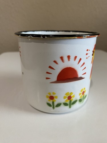 VTG Rooster Painted Enamel Coffee Cup Mug Enamelware Metal Country Hong Kong - Picture 2 of 14