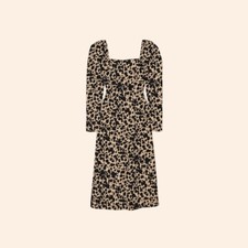 NWT $248 Reformation Sigmund Dress Blitz Brown Animal Long Sleeve Plus ES 20