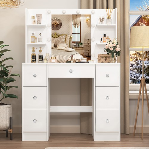 Schminktisch mit Spiegel und Beleuchtung Schlafzimmer Frisiertisch Schubladen DE - Bild 6 von 20
