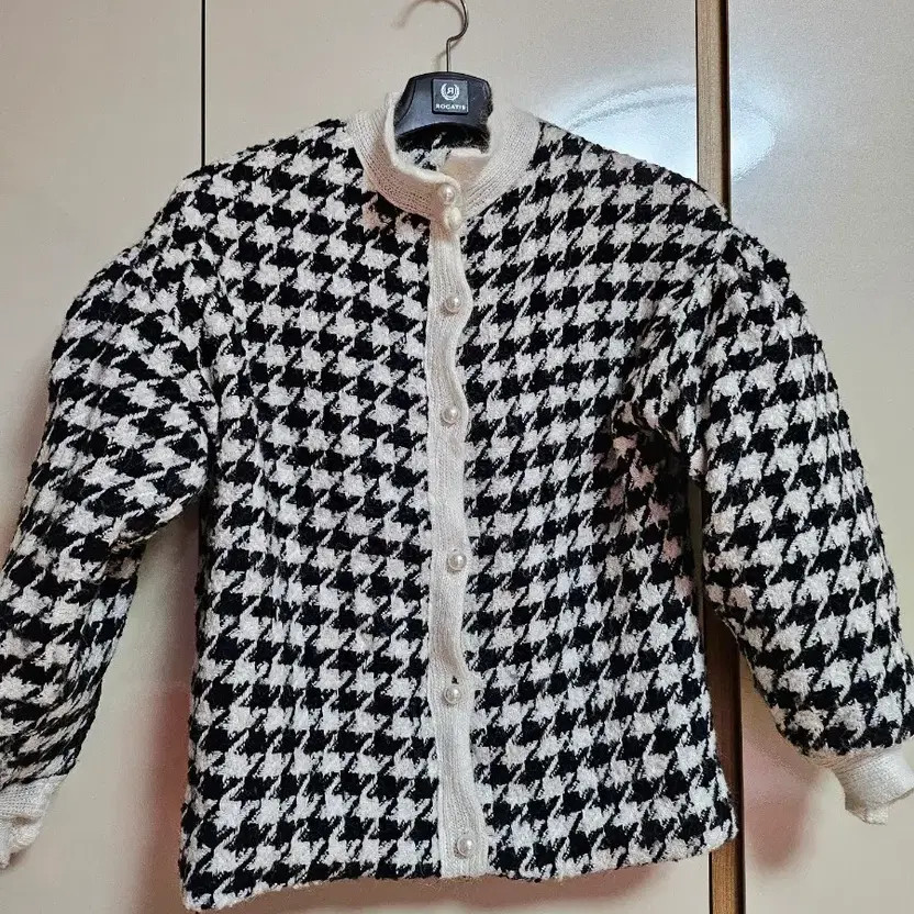 Knit Padding Checkered Jacket, Oversized, Warm, B… - image 2