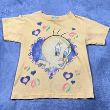 Vintage 1998 Looney Tunes T-Shirt Youth Small Yellow Tweety Bird Cotton Casual