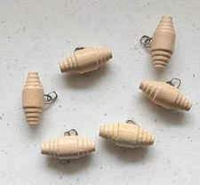 Vintage Wooden Barrel Shaped Toggle/Shank Buttons 7/8 Inch Set Of 6 Metal Shank