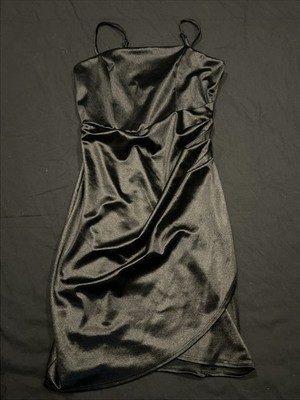 Emerald Sundae Small Black Spaghetti Strap  Dress Satin Polyester Blend A34