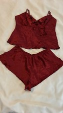 Vtg Fredericks of Hollywood 100 Silk Pajama Set L NWT Red Cami Shorts 90s 2PC