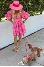 Zimmermann Day Mini Dress Pink Graffiti Size 0 Linen Mini Euc Puff Sleeve