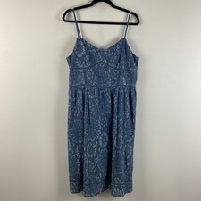 Ann Taylor Loft Blue Floral Lace A-Line Dress Size 14 Sleeveless