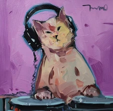 Jose Trujillo Fine Art PRINT 16x16" Collectible Artist DJ Cat Wall Decor