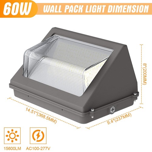 Led Wall Pack Light 60W Commercial Dusk to Dawn Outdoor Security Lighting 5000K - Picture 3 of 11