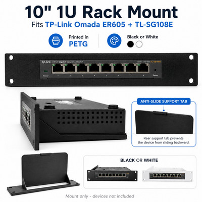 10'' 1U Network Rack Mount TP-Link Omada ER605 / TL-SG108E Switch 3d Print Petg