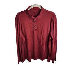 Untuckit Mens XL Damaschino Long Sleeve Polo Shirt Burgundy FLAW