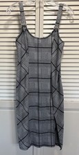 AUW Black/White Geo Print Bib Mini Dress Size Small Adj Straps Slit Summer