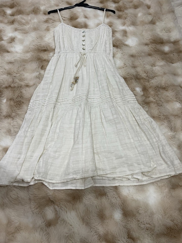 Iris Maxi Women’s White Solid V-Neck Strappy Lace Button Front Midi Sundress 8