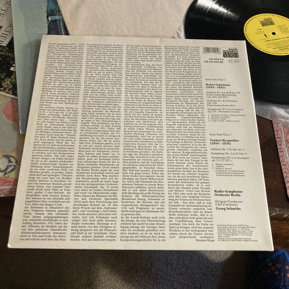 Schumann & Burgmuller Symphonies, Schmohe/Berlin Radio, Schwann LP 111 010 FA - Image 2 of 4
