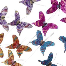 Pack of 12 Assorted Bright Colored Glittered Artificial 4-1/2" Butterflies