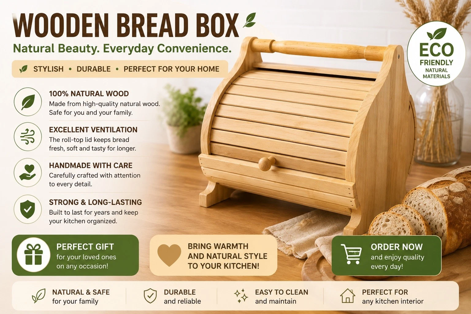 Handmade Wooden Bread Box Kitchen Bread Storage Bin Rustic Bread Holder with Lid
Opens in a new wind