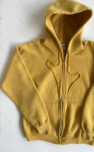 VTG 90s Cheetah Mervyns Full Zip Hooded Thrashed Yellow Sweatshirt Mens Small - Picture 2 of 6
