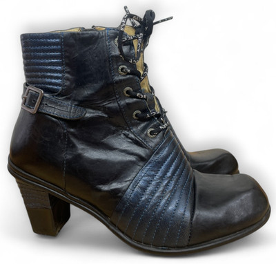 Eject Boots Womens 37 6.5 Black Blue Leather Goth Whimsigoth Witchy Artsy Y2K