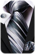 Mens Paisley Floral Silk Tie for Men Striped Necktie and Pocket Square Cufflinks