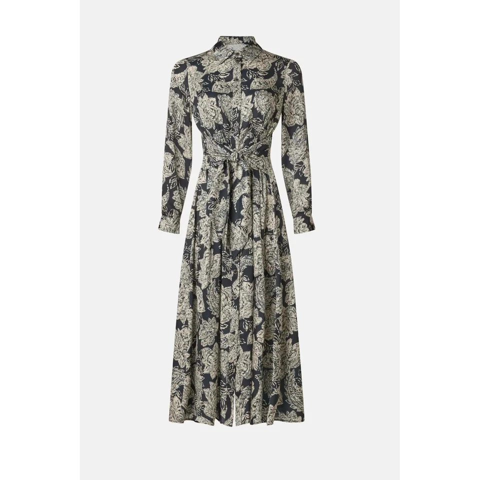 Vestido Camisa Shoshanna Essie Negro Marfil Estampado Floral Manga Larga Vestido Talla 6 Foto 4 de 4