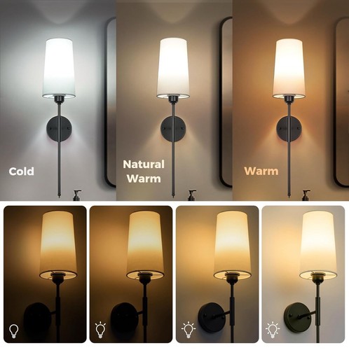 Battery Operated Wall Sconce Set of 2 Black Rechargeable Wall Light Wireless - Picture 2 of 4