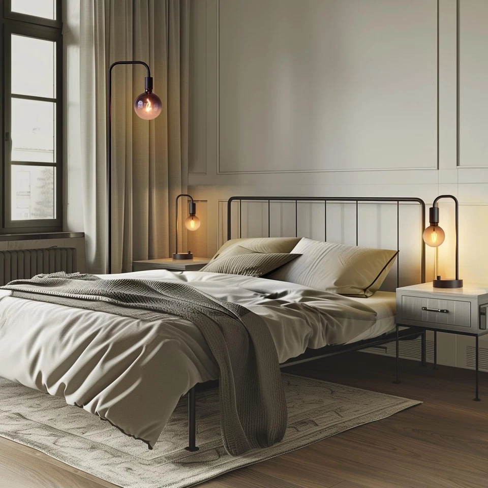 Industrial Lamp Set 3 Piece-1 Floor Lamp and 2 Dimmable Table Lamp- 3 Pack Mo... - Image 2 of 4