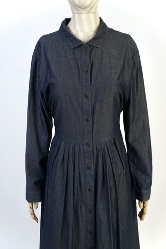Toast Navy Blue Cotton Shirt Button Down Dress UK 16 Long Sleeve Midi Belted - Picture 3 of 11