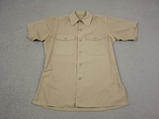 Vintage WWII Military Shirt Adult 15.5 Medium Brown 40s Tropical Button Up Mens