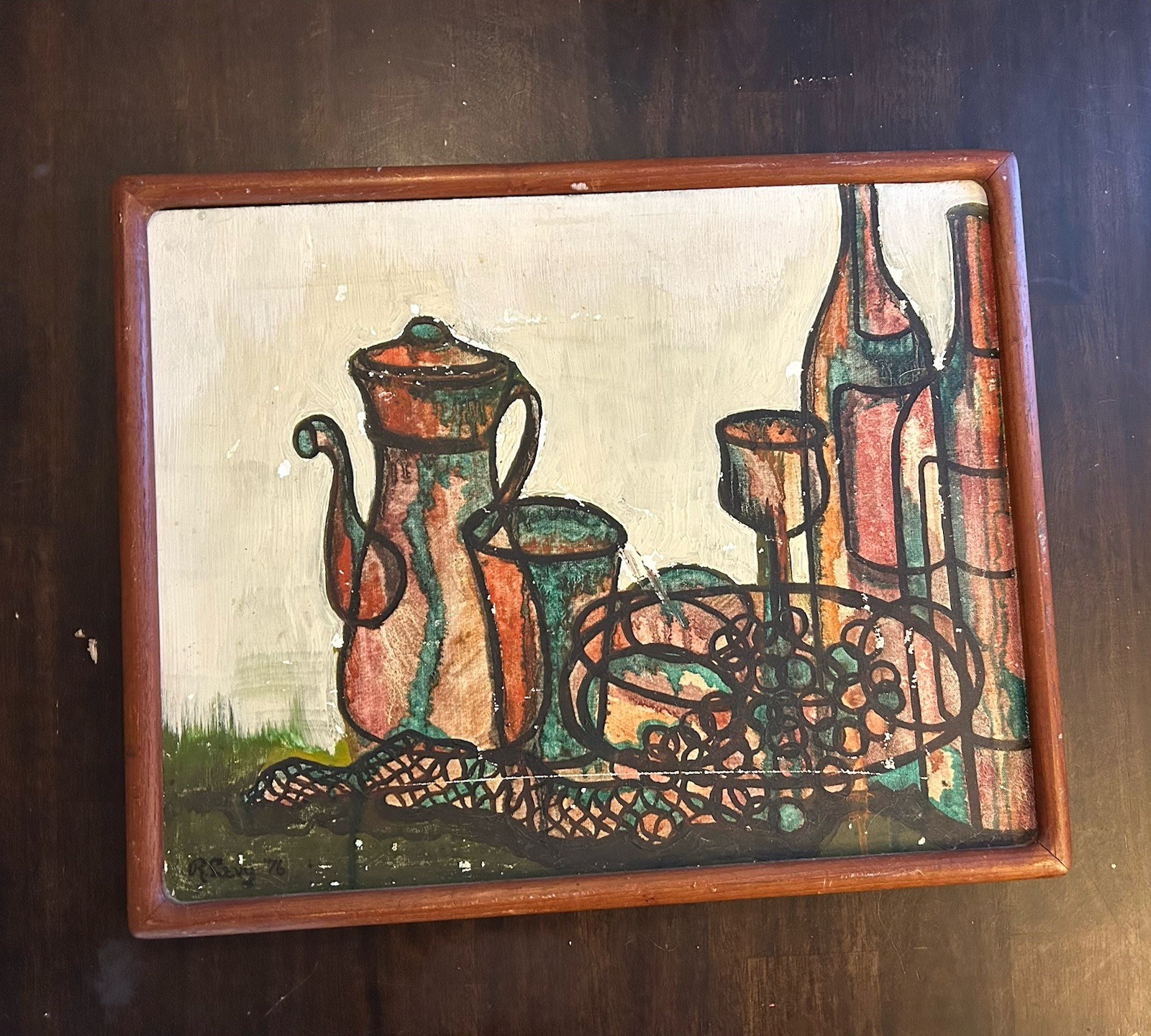 Original 1976 Modern Abstract Painting Signed R. Levy Mid Century Style
