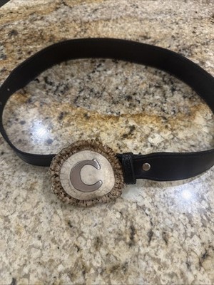 VTG Antler Belt Buckle Rosette With Sterling Encrusted Letter C