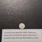 Lot #235 One Beautiful 1942-D Mercury Dime F-VF See Pictures Description Of Coin