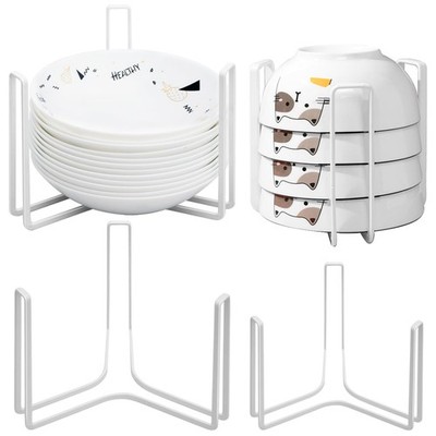 4 PCS White Metal Bowl Plate Holder Set Small and Large Drawer Organizer