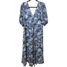 Ganni Elm Georgette puff sleeve maxi dress.Heather blue floral print. US Sz 8-10