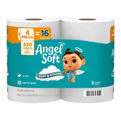 Toilet Paper 4 Mega Rolls = 16 Regular Rolls   Soft & Strong Tissue