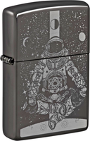 Zippo Original Feuerzeug Regular / Ebony Gelasert Astronaut In Space / Etui