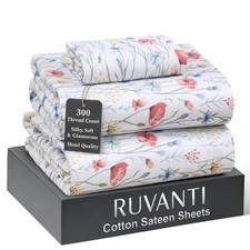 RUVANTI 100 Cotton Sheets Twin Size Bed Set - 300 Thread Count Silky Soft Satee