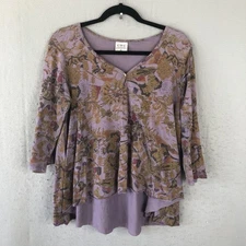 CMC Shirt Womens Large Floral Tunic Boho Layered Forest Fairy Goblin Core Artsy